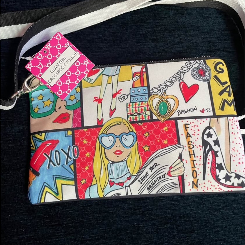 Brighton Multicolor Comic-Print Crossbody Pouch - Pink, Red, Yellow, Blue